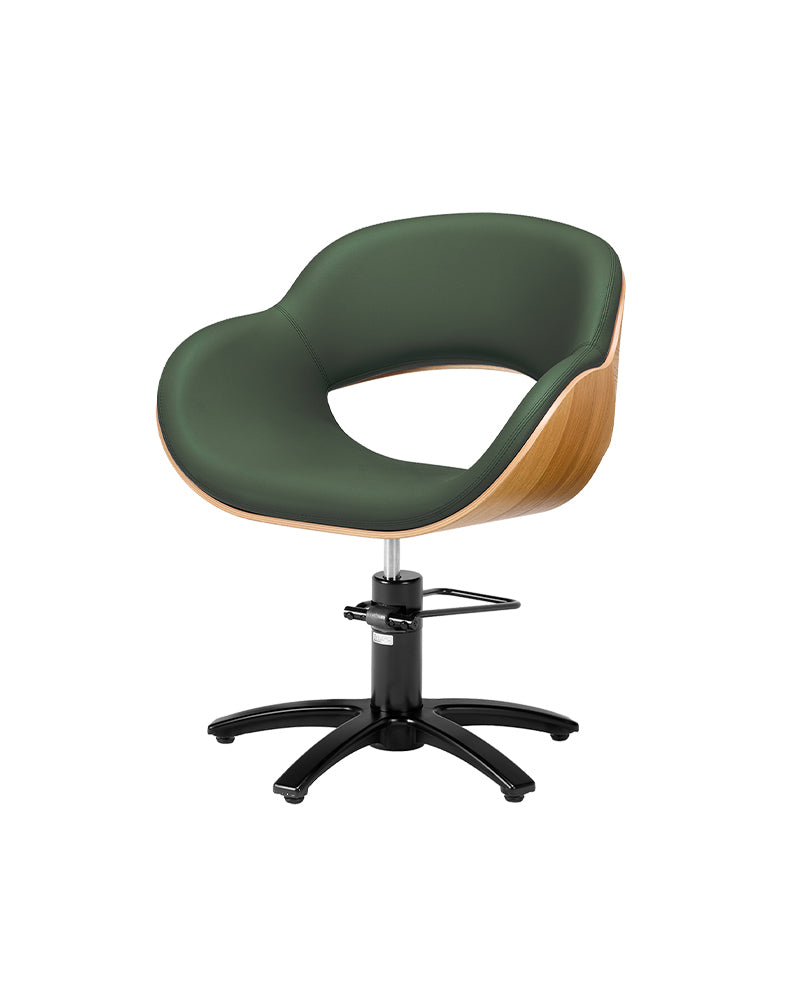 Thea Wood - Green wooden hairdresser's chair - Black cross foot